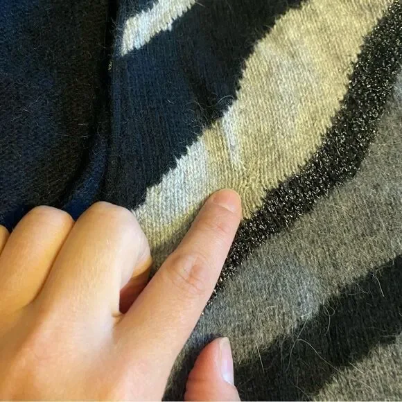 Outlander Vtg Sweater long open cardigan gray black metallic lambs wool angora M - Picture 7 of 8